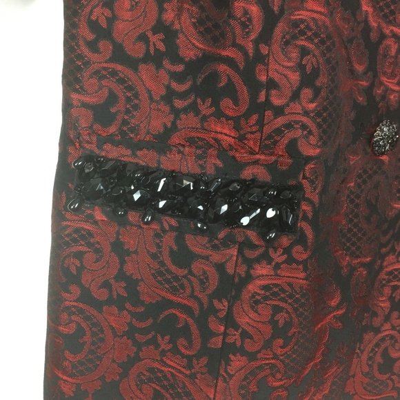 Chicos Medium Elegant Brocade Blazer Jacket Renaissance Red Black Beaded lined - Picture 3 of 8